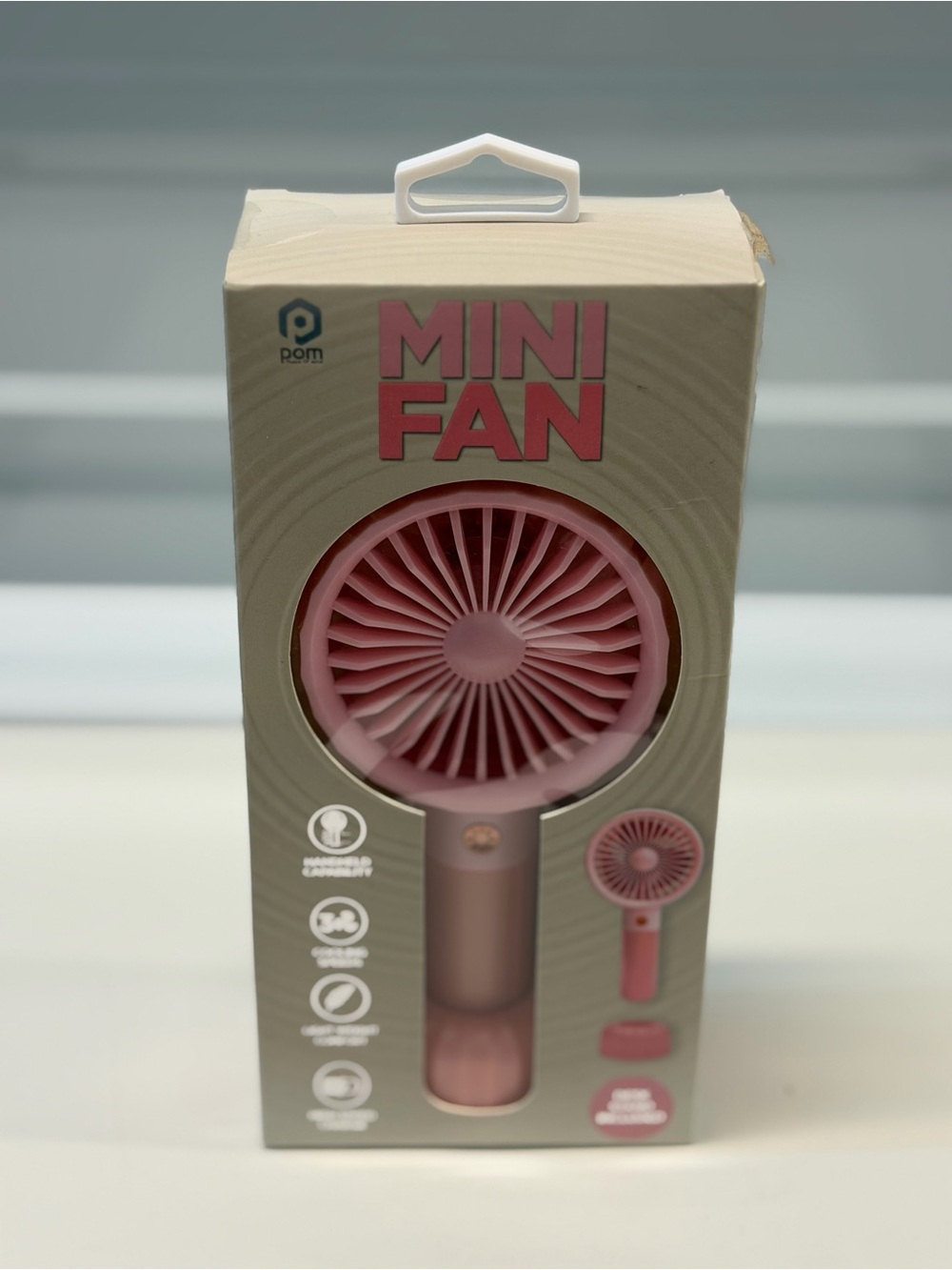 New POM Mini Portable Handheld Fan Pink Rechargeable 3 SpeedCooling Desk Stand
